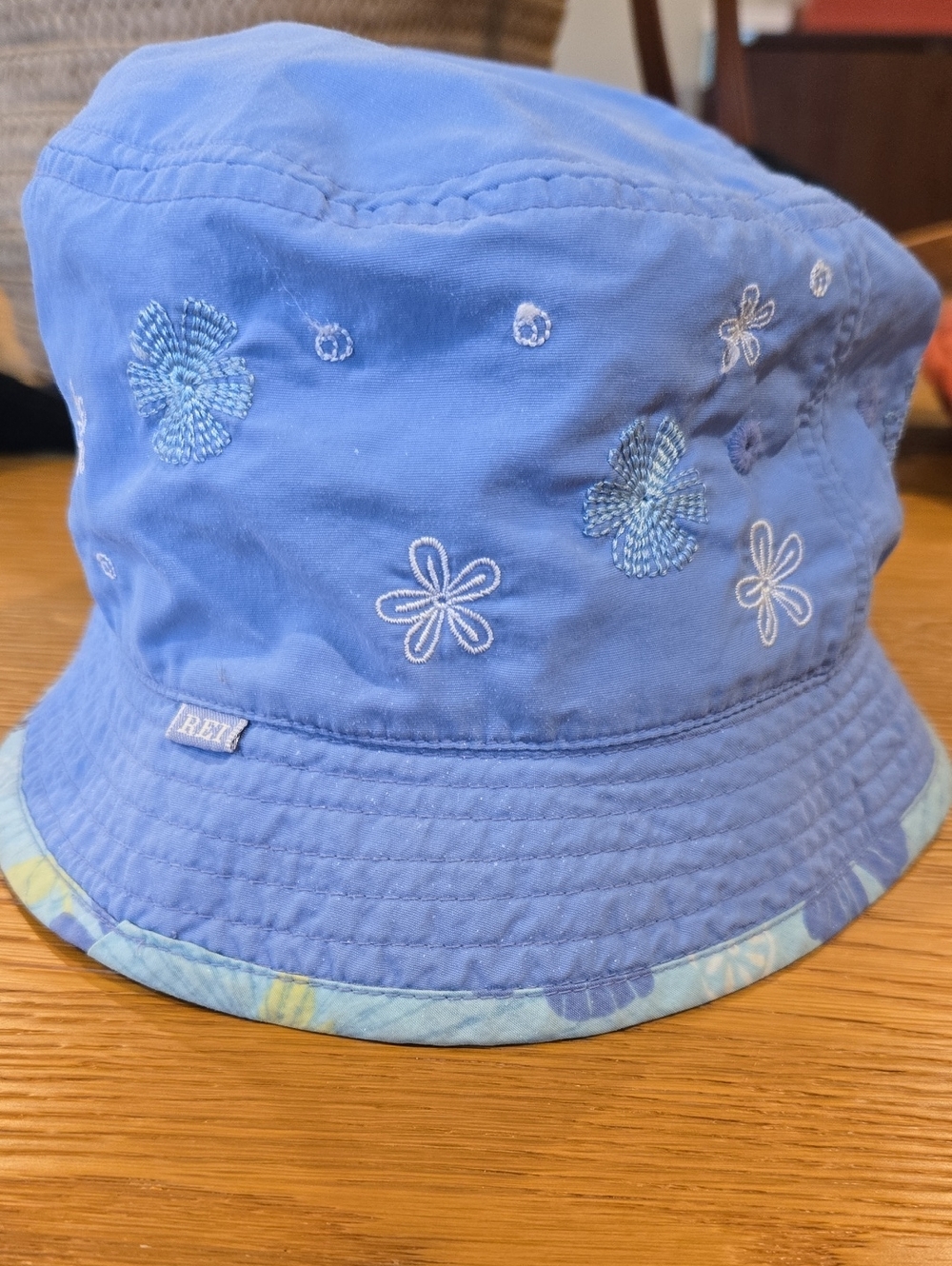 REI Blue Floral Embroidered Bucket Hat